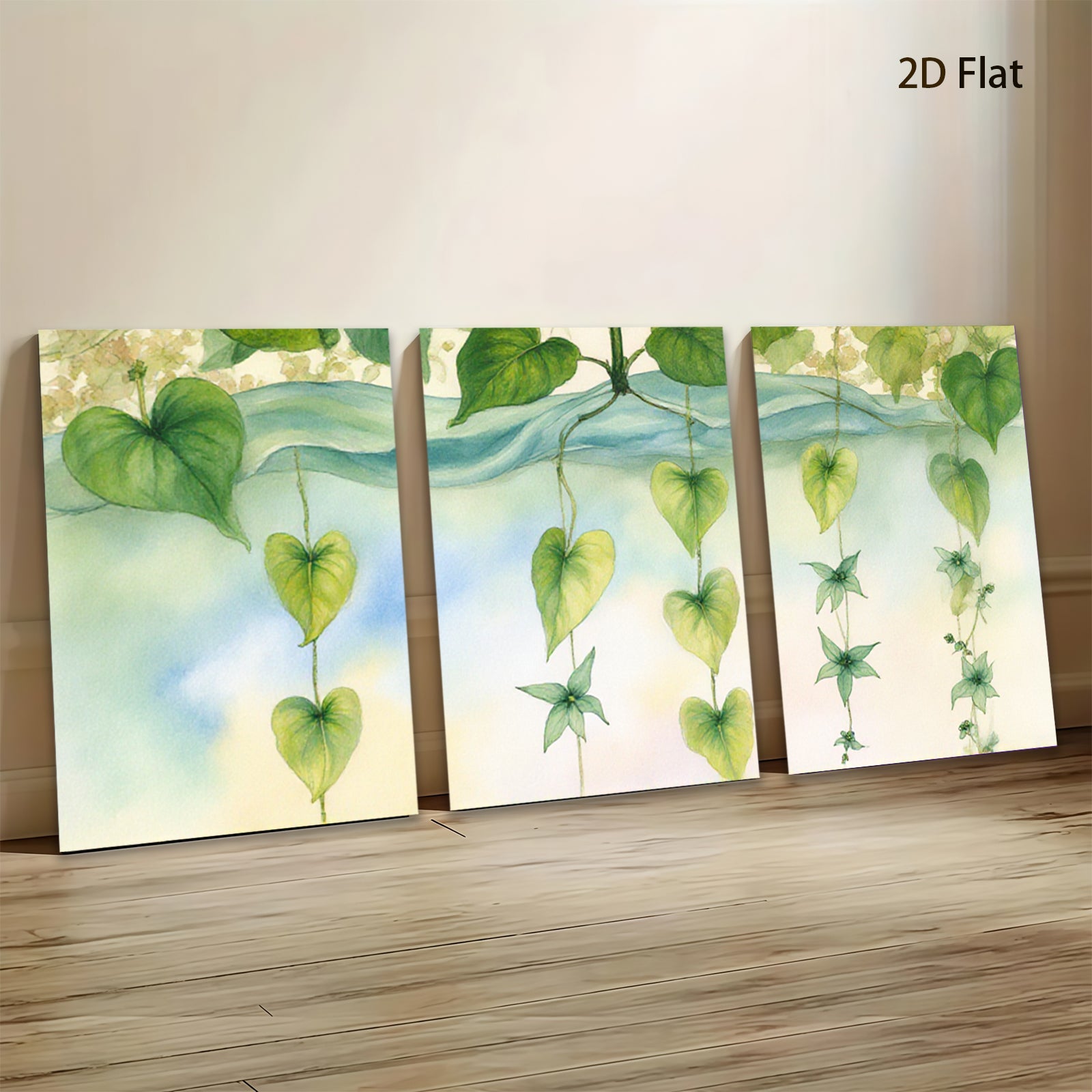 2D flat 1pc delicate botanical heartleaf vines wall art canvas prints for living room bedroom gallery wrapped modern farmhouse decor floral accent