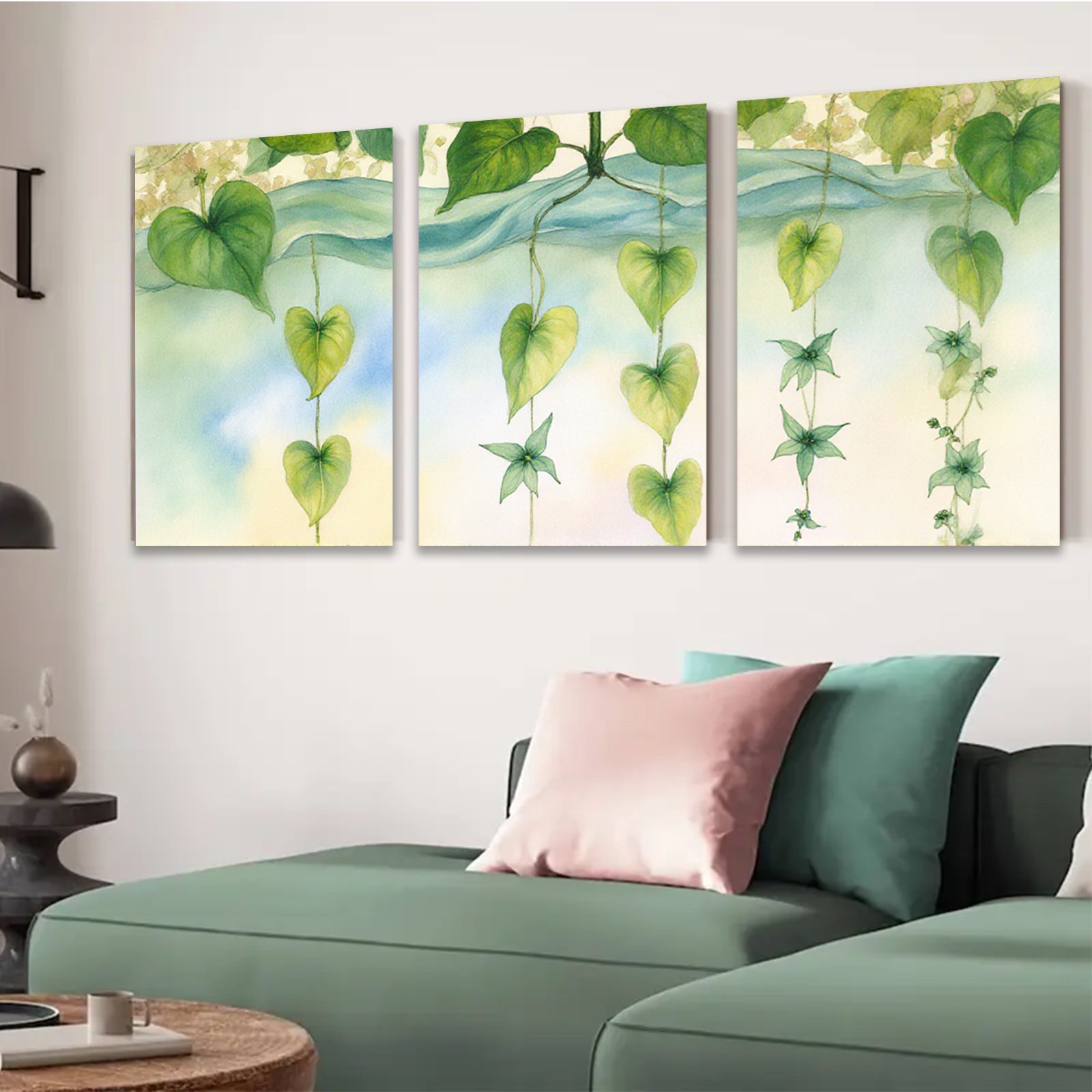 2D flat 1pc delicate botanical heartleaf vines wall art canvas prints for living room bedroom gallery wrapped modern farmhouse decor floral accent