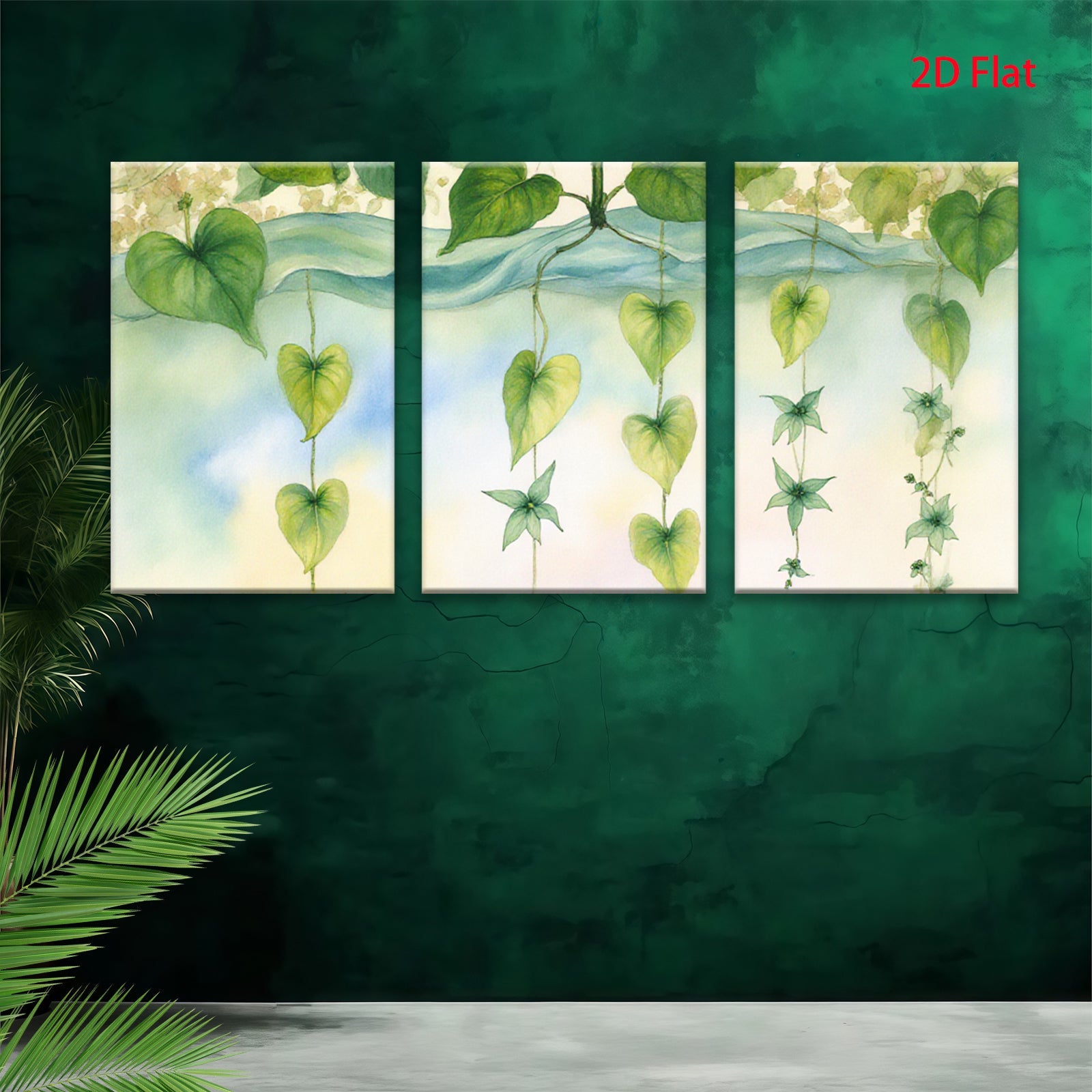 2D flat 1pc delicate botanical heartleaf vines wall art canvas prints for living room bedroom gallery wrapped modern farmhouse decor floral accent