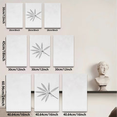 2D flat 1pc delicate botanical sketch leafy fronds wall decor farmhouse living room bedroom gallery wrapped canvas print modern minimalist aesthetic
