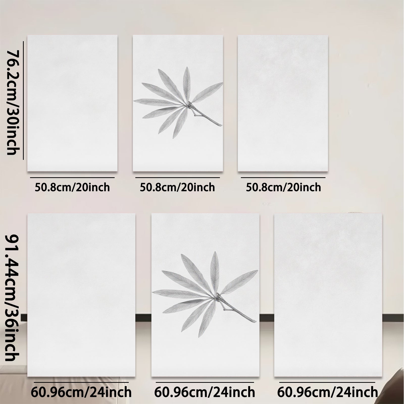 2D flat 1pc delicate botanical sketch leafy fronds wall decor farmhouse living room bedroom gallery wrapped canvas print modern minimalist aesthetic
