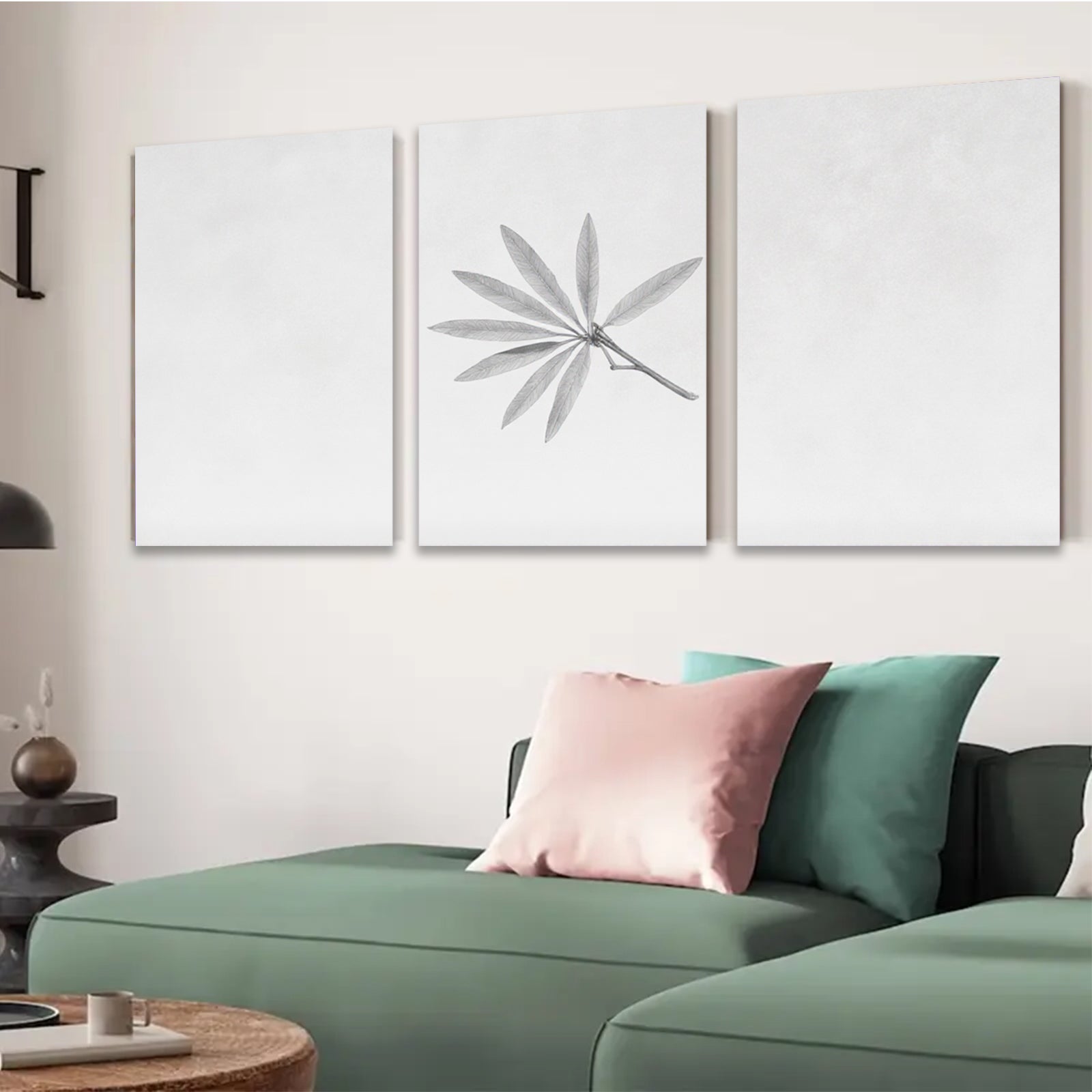 2D flat 1pc delicate botanical sketch leafy fronds wall decor farmhouse living room bedroom gallery wrapped canvas print modern minimalist aesthetic