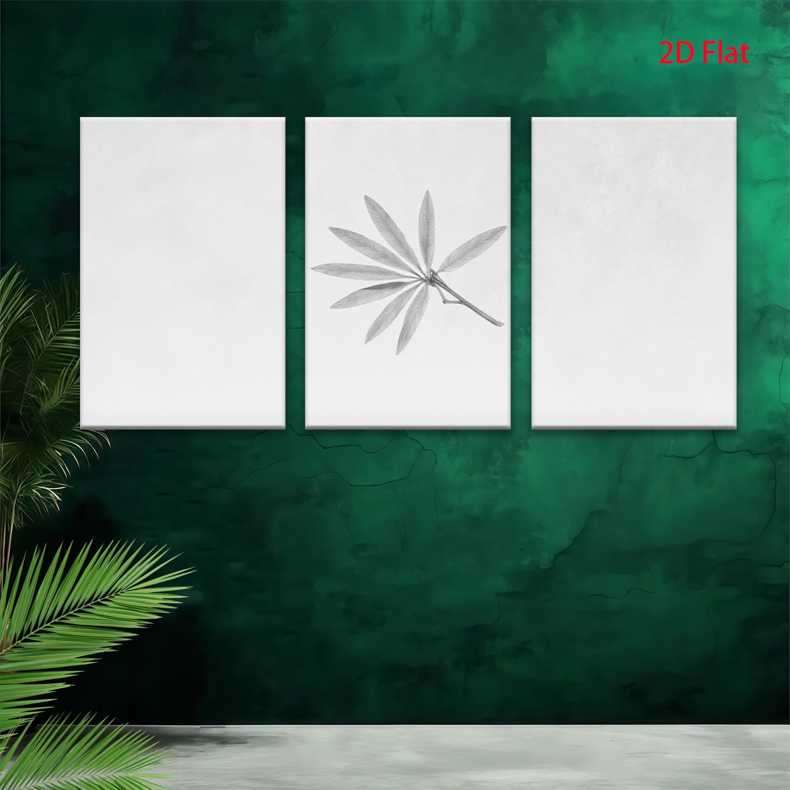 2D flat 1pc delicate botanical sketch leafy fronds wall decor farmhouse living room bedroom gallery wrapped canvas print modern minimalist aesthetic