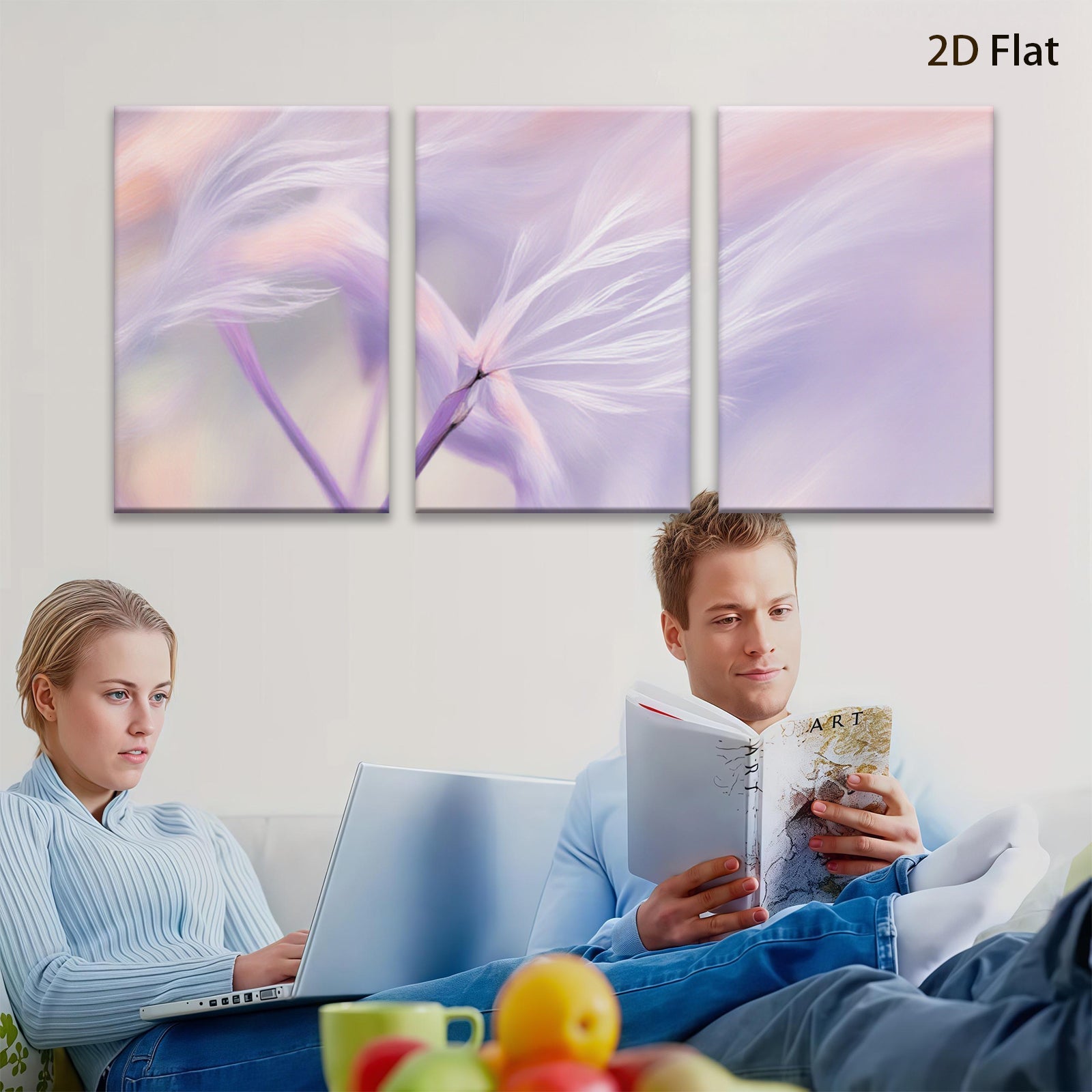 2D flat 1pc delicate dandelion seeds blowing in wind farmhouse wall art living room bedroom decor modern minimalist gallery wrapped canvas prints botanical nature floral