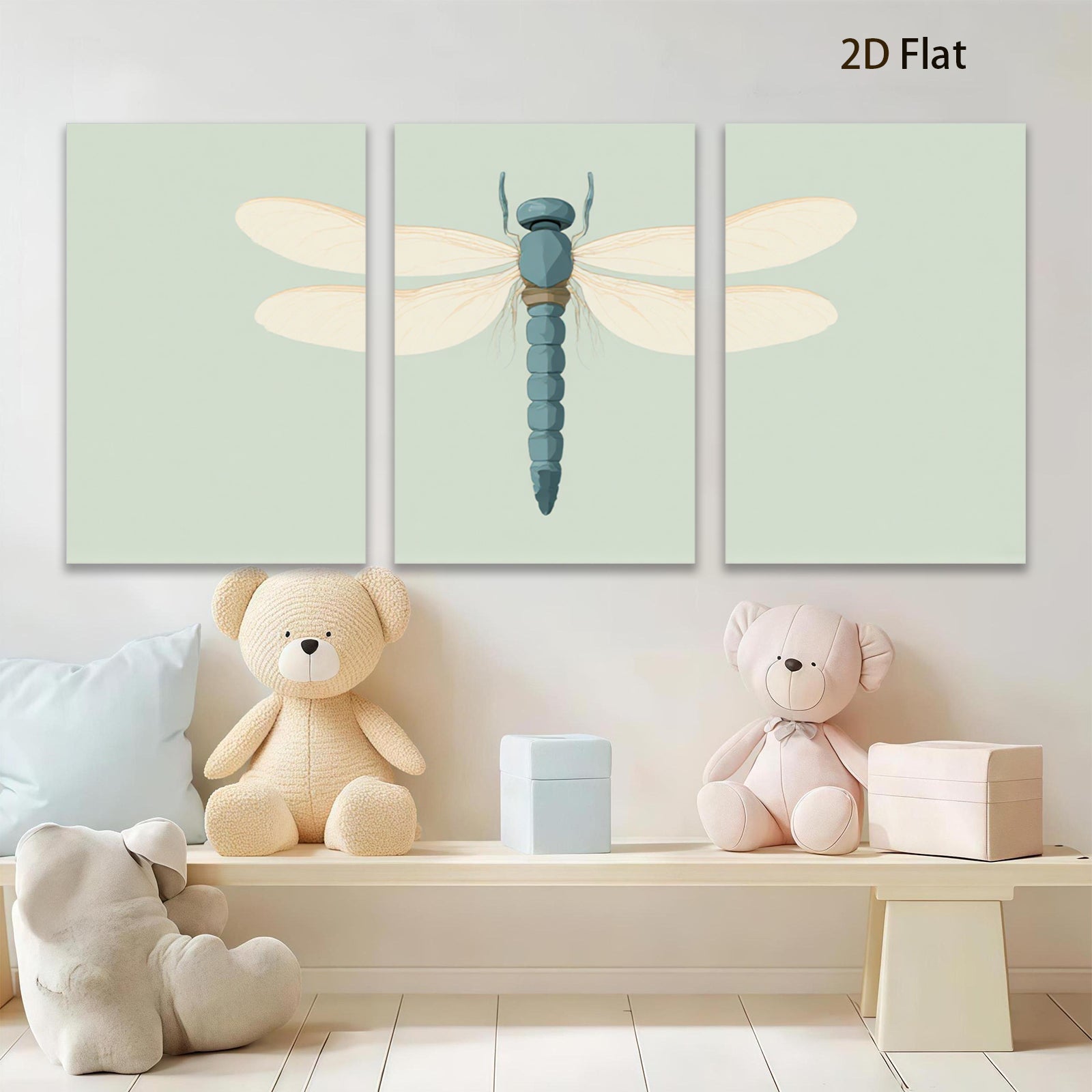 2D flat 1pc delicate dragonfly wall art botanical insect painting modern farmhouse living room bedroom decor gallery wrapped canvas prints