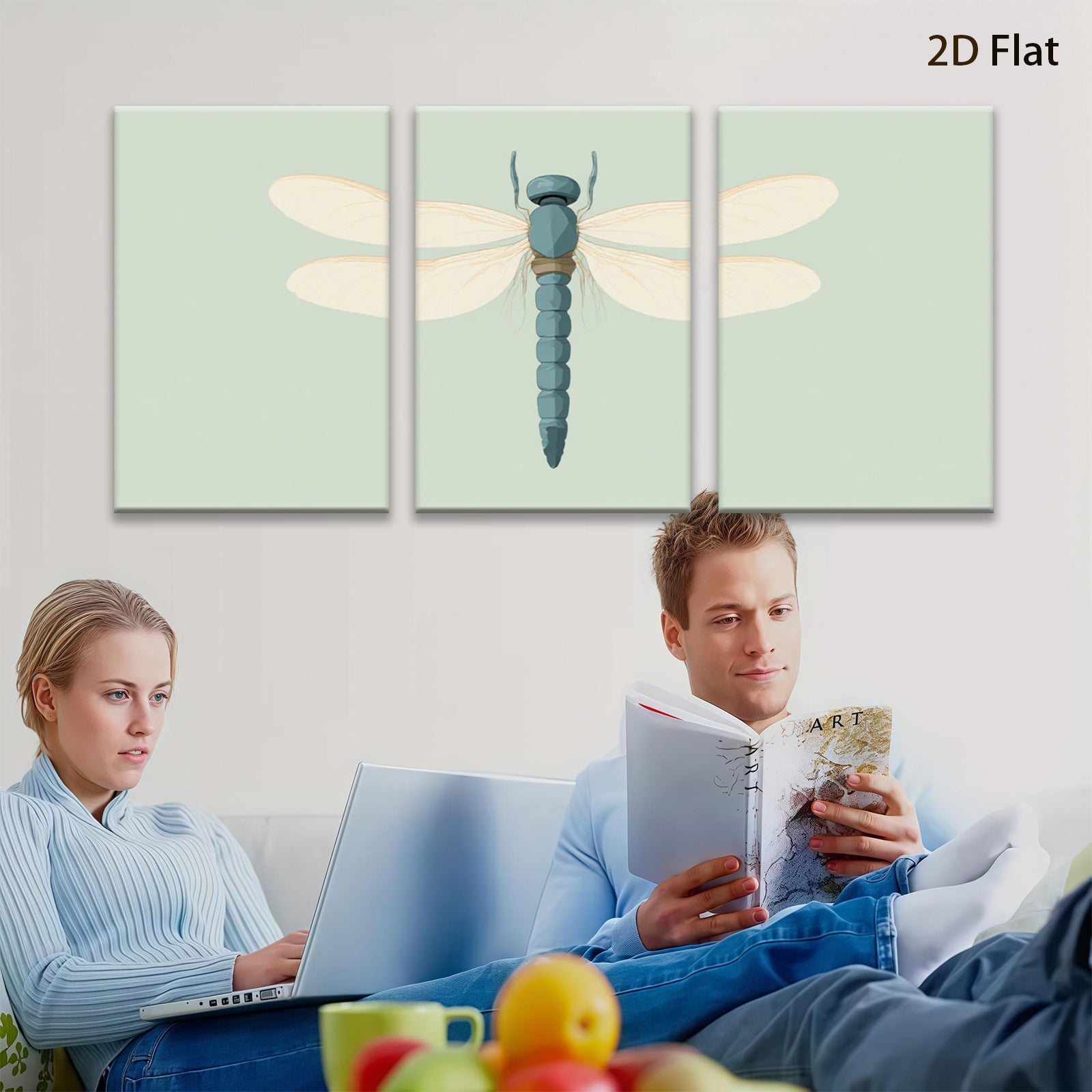 2D flat 1pc delicate dragonfly wall art botanical insect painting modern farmhouse living room bedroom decor gallery wrapped canvas prints