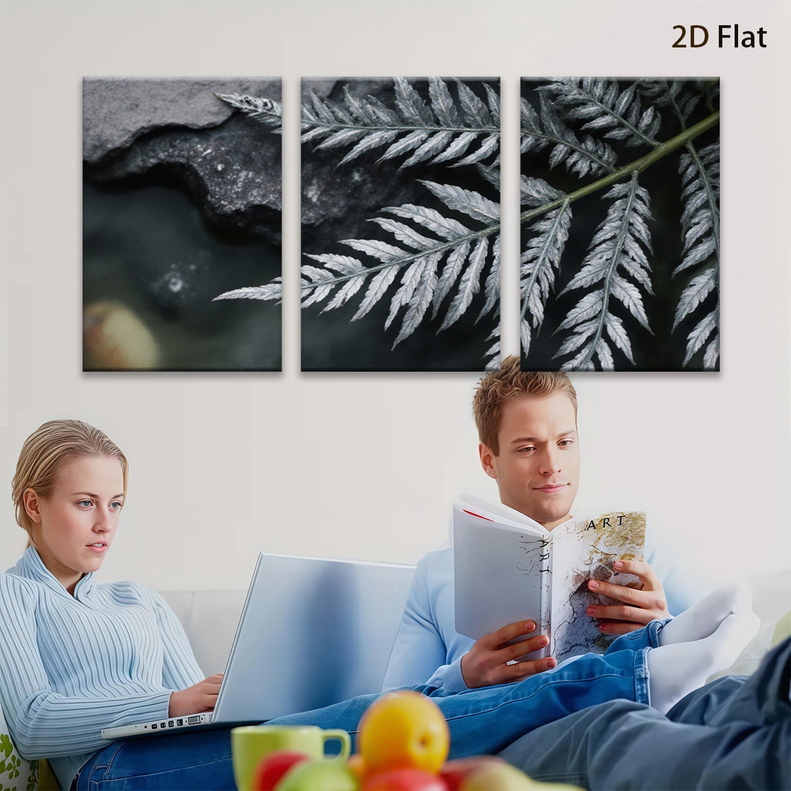 2D flat 1pc delicate fern frond botanical wall art living room bedroom home decor farmhouse style gallery wrapped canvas prints modern minimalist aesthetic