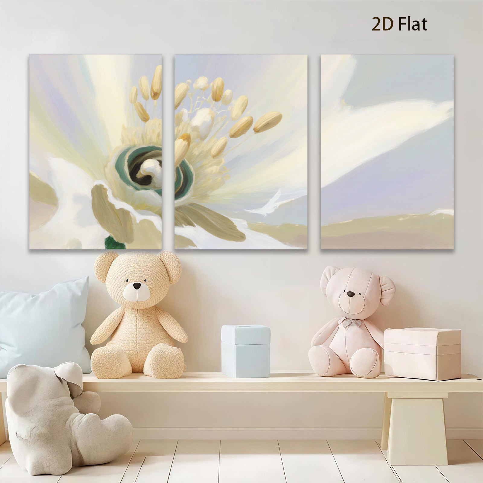 2D flat 1pc delicate floral bloom closeup botanical art print wall decor living room bedroom modern farmhouse gallery wrapped canvas