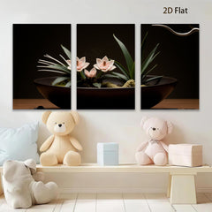 2D flat 1pc delicate floral bowl arrangement botanical study farmhouse wall art living room bedroom decor gallery wrapped canvas print modern minimalist