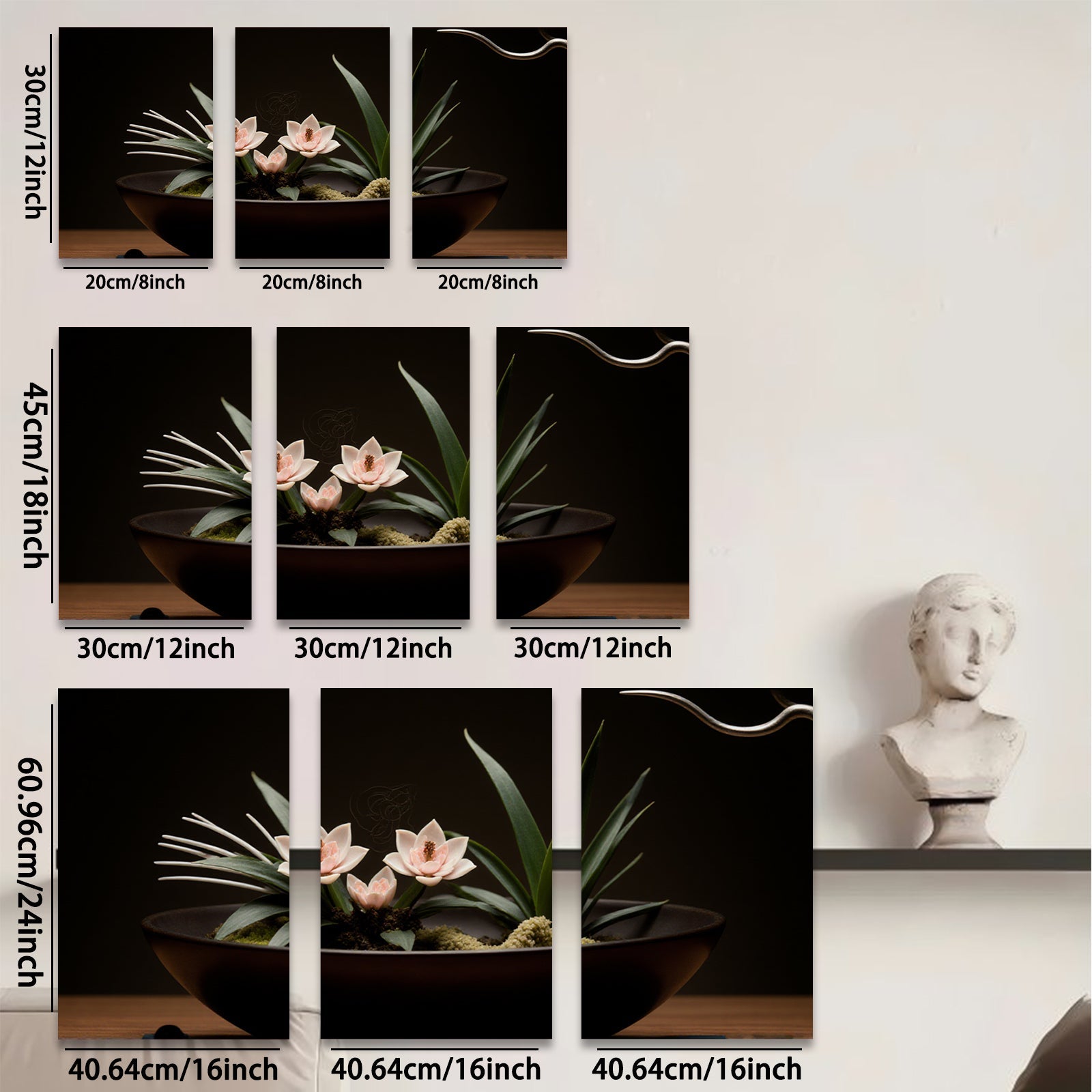 2D flat 1pc delicate floral bowl arrangement botanical study farmhouse wall art living room bedroom decor gallery wrapped canvas print modern minimalist