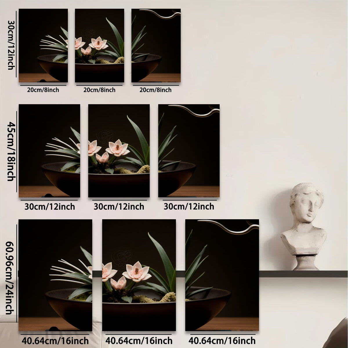 2D flat 1pc delicate floral bowl arrangement botanical study farmhouse wall art living room bedroom decor gallery wrapped canvas print modern minimalist