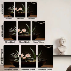 2D flat 1pc delicate floral bowl arrangement botanical study farmhouse wall art living room bedroom decor gallery wrapped canvas print modern minimalist