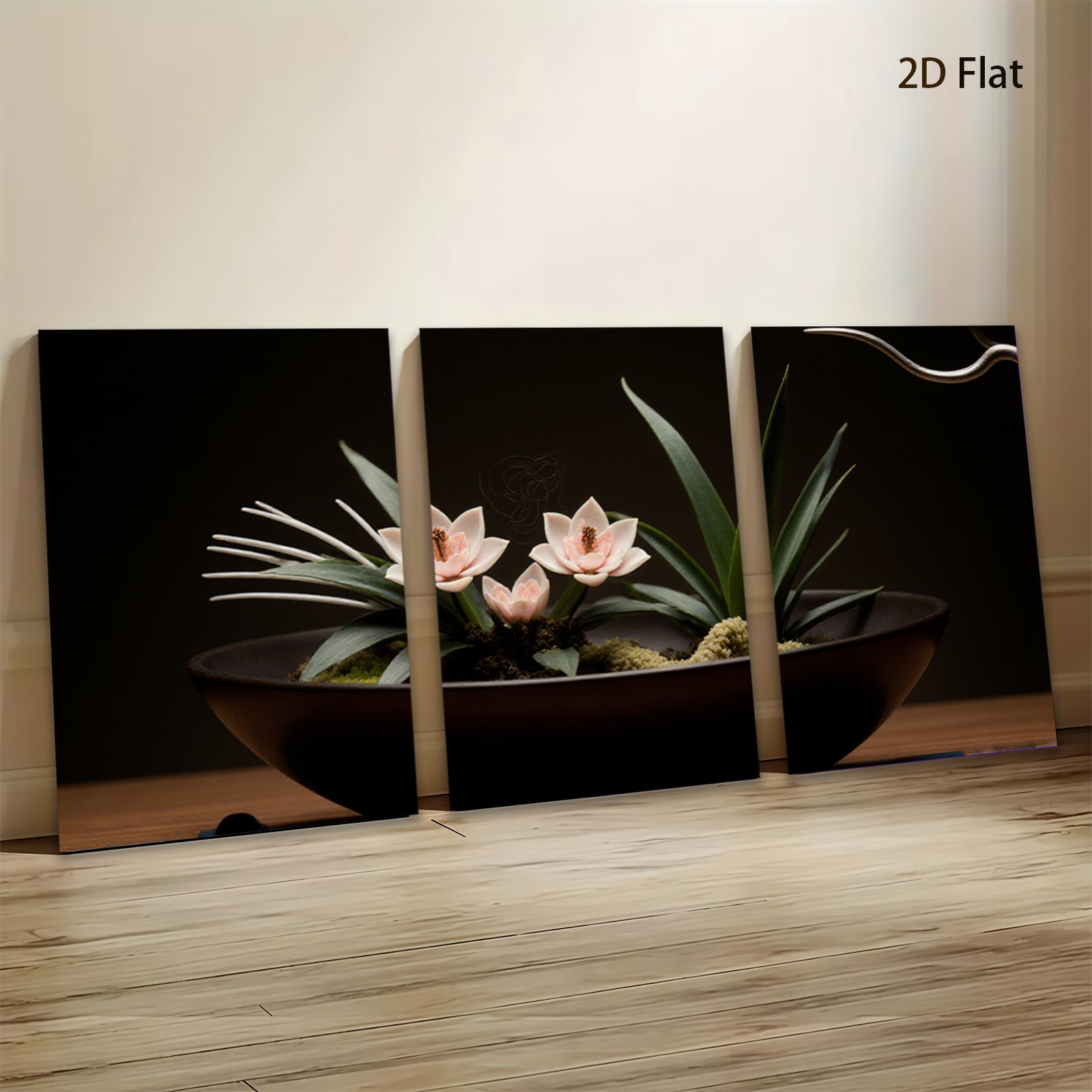 2D flat 1pc delicate floral bowl arrangement botanical study farmhouse wall art living room bedroom decor gallery wrapped canvas print modern minimalist