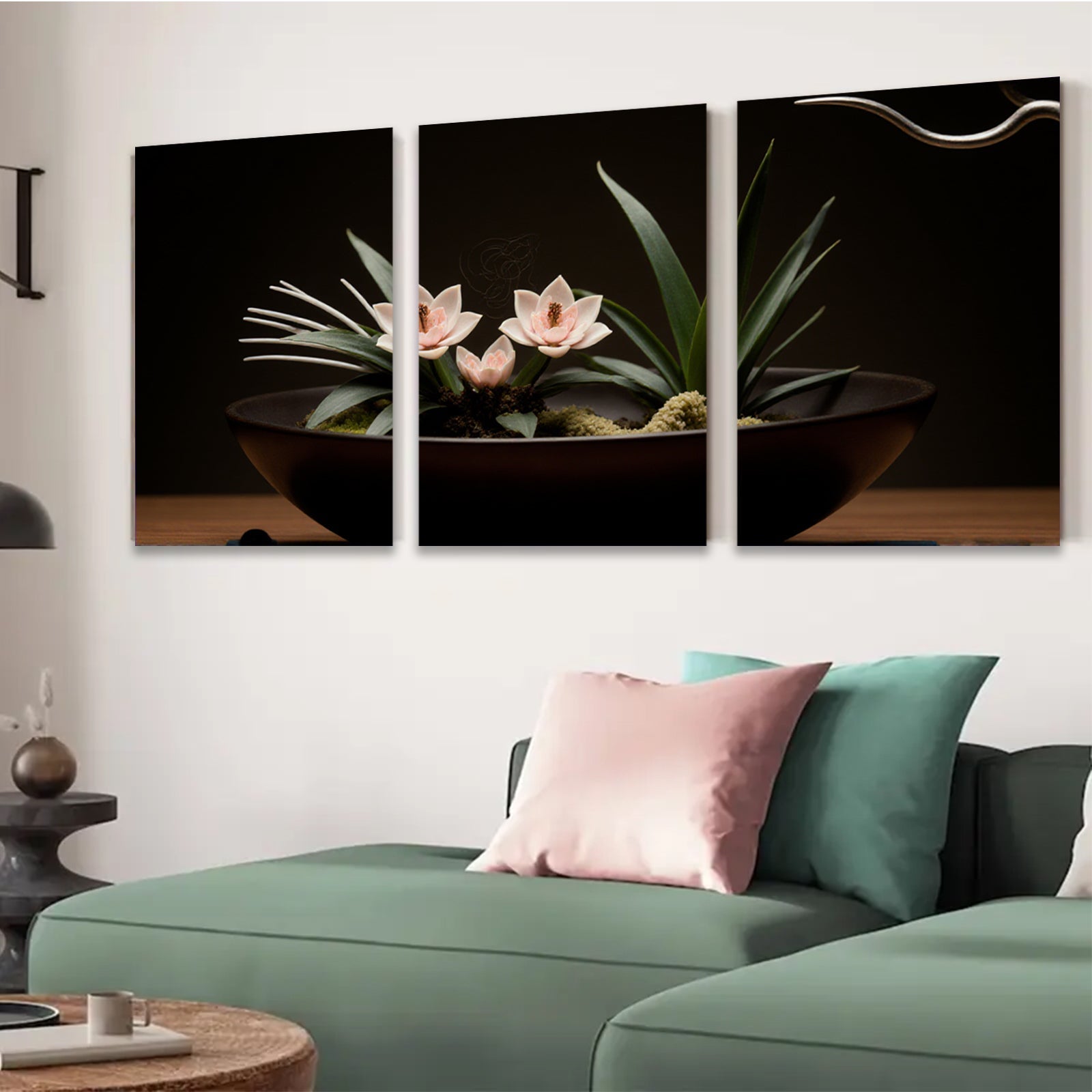 2D flat 1pc delicate floral bowl arrangement botanical study farmhouse wall art living room bedroom decor gallery wrapped canvas print modern minimalist
