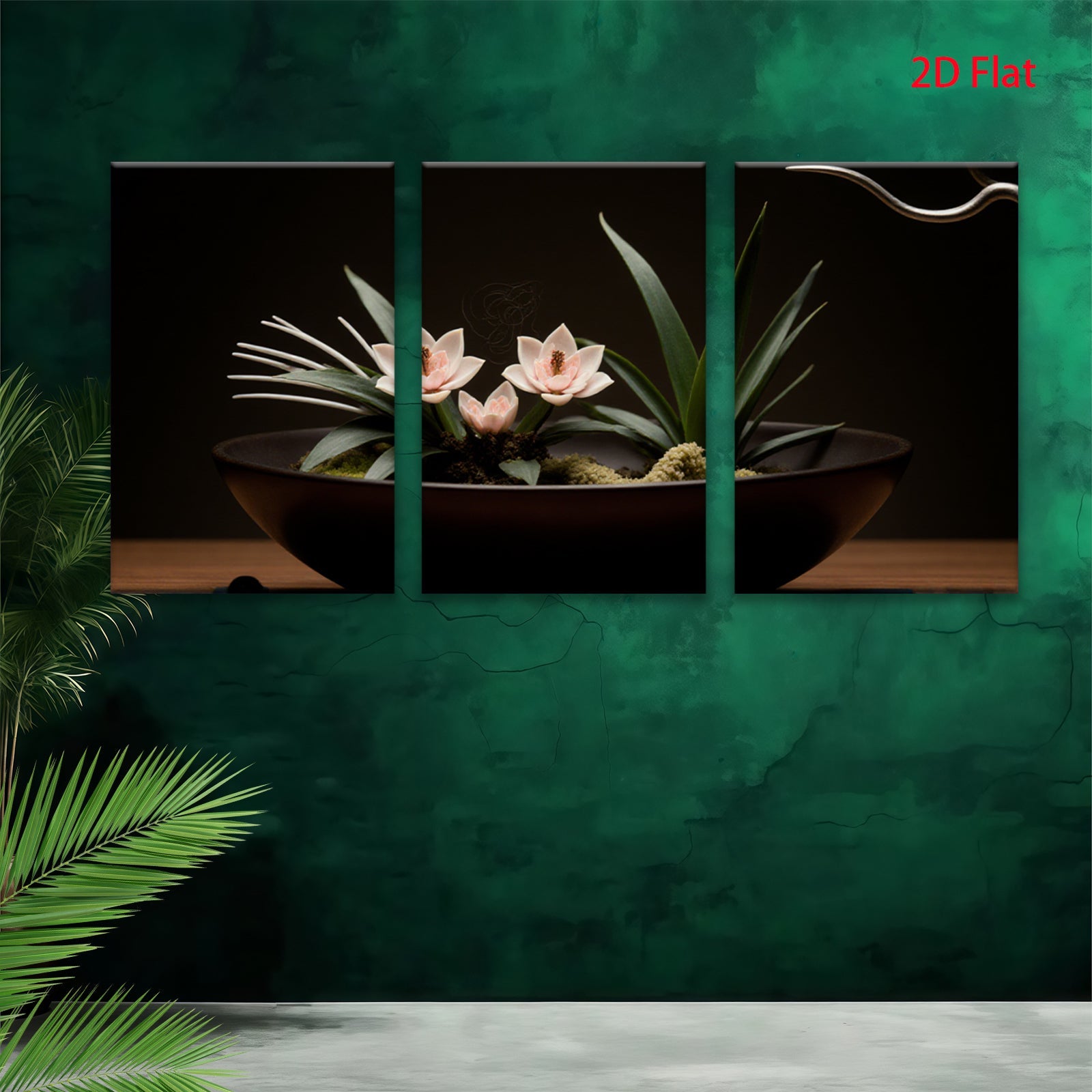2D flat 1pc delicate floral bowl arrangement botanical study farmhouse wall art living room bedroom decor gallery wrapped canvas print modern minimalist