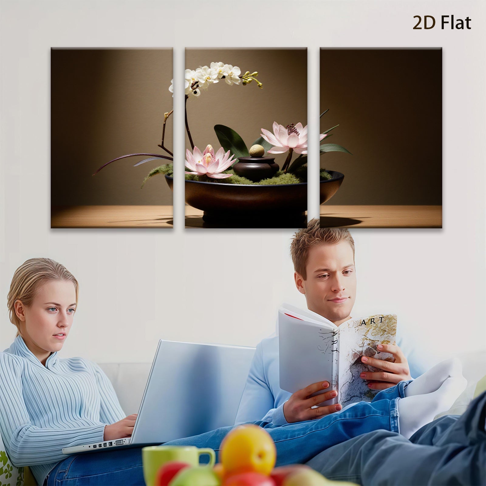 2D flat 1pc delicate floral still life blossom arrangement modern farmhouse wall decor living room bedroom kitchen dining room gallery wrapped canvas print