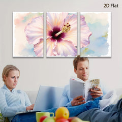 2D flat 1pc delicate pink hibiscus bloom wall art living room bedroom botanical floral modern farmhouse gallery wrapped canvas prints cozy home decor