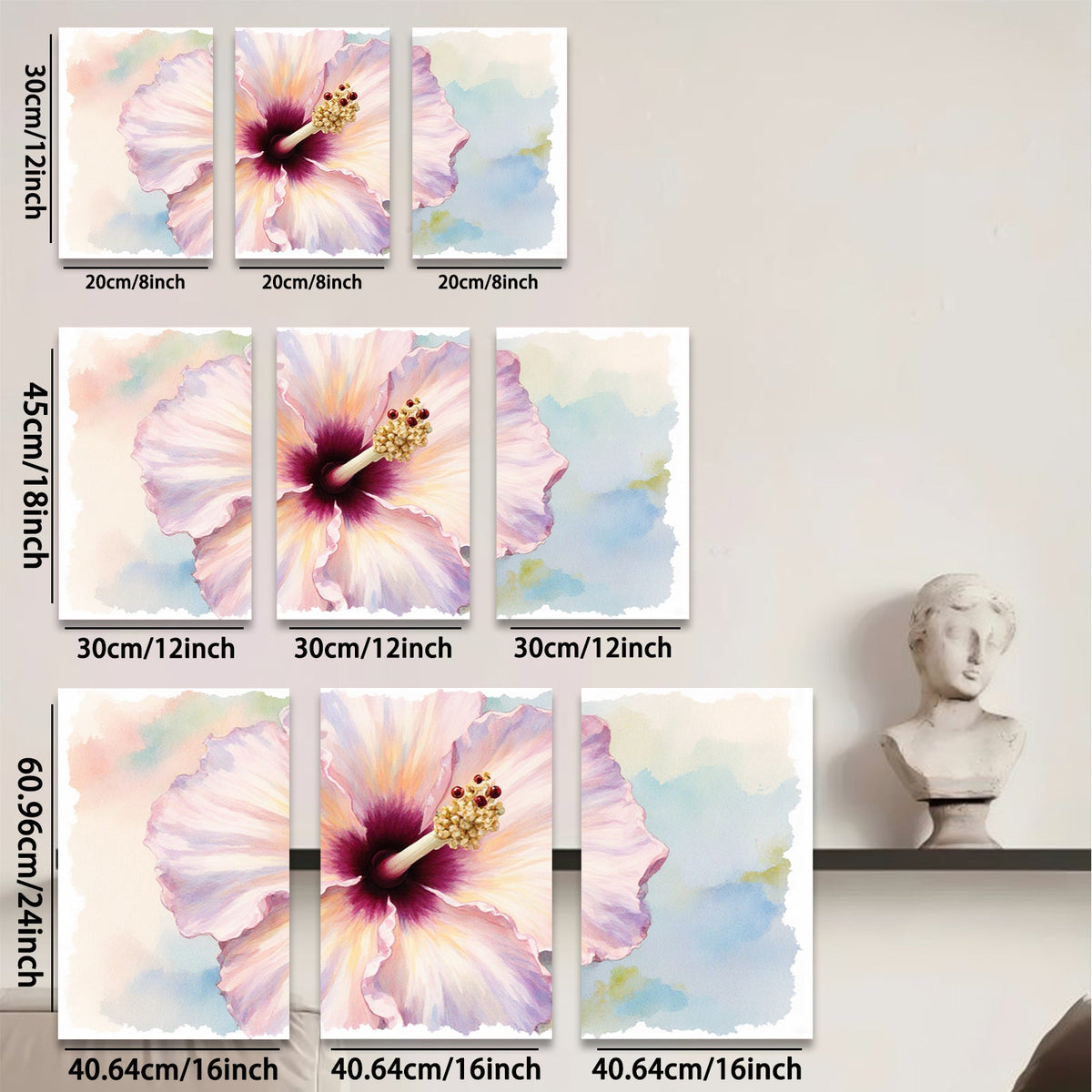 2D flat 1pc delicate pink hibiscus bloom wall art living room bedroom botanical floral modern farmhouse gallery wrapped canvas prints cozy home decor
