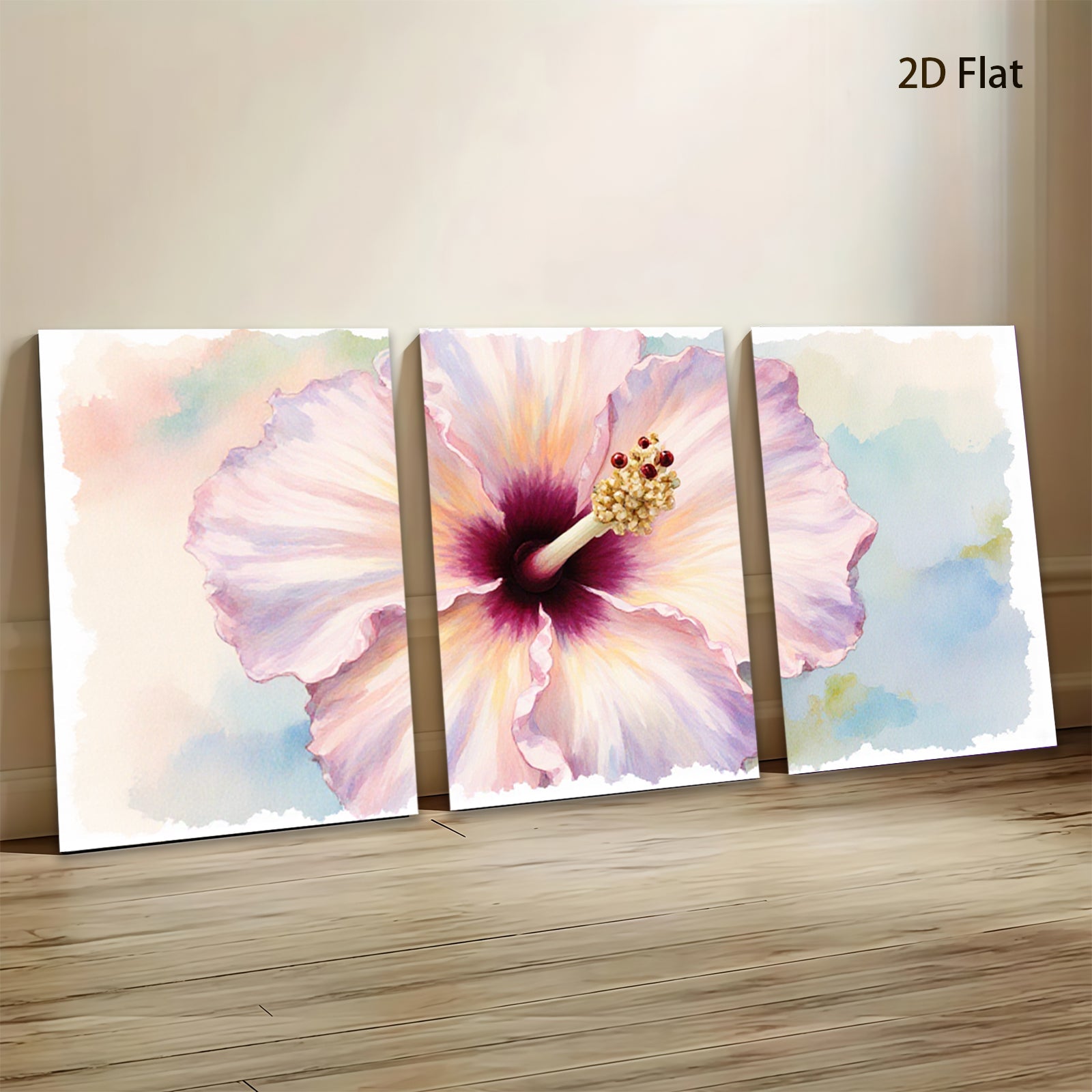2D flat 1pc delicate pink hibiscus bloom wall art living room bedroom botanical floral modern farmhouse gallery wrapped canvas prints cozy home decor
