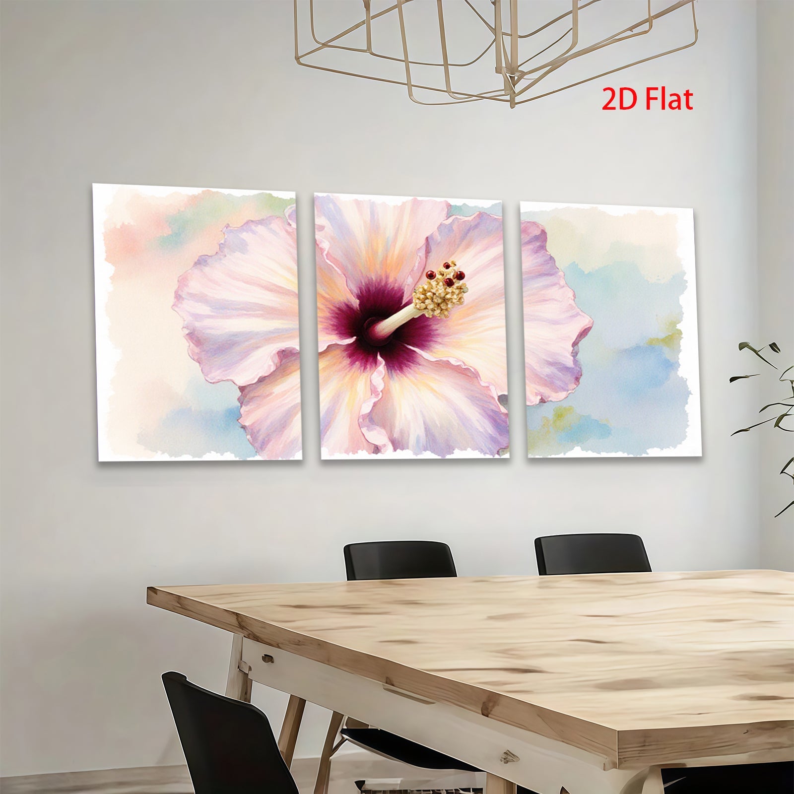 2D flat 1pc delicate pink hibiscus bloom wall art living room bedroom botanical floral modern farmhouse gallery wrapped canvas prints cozy home decor