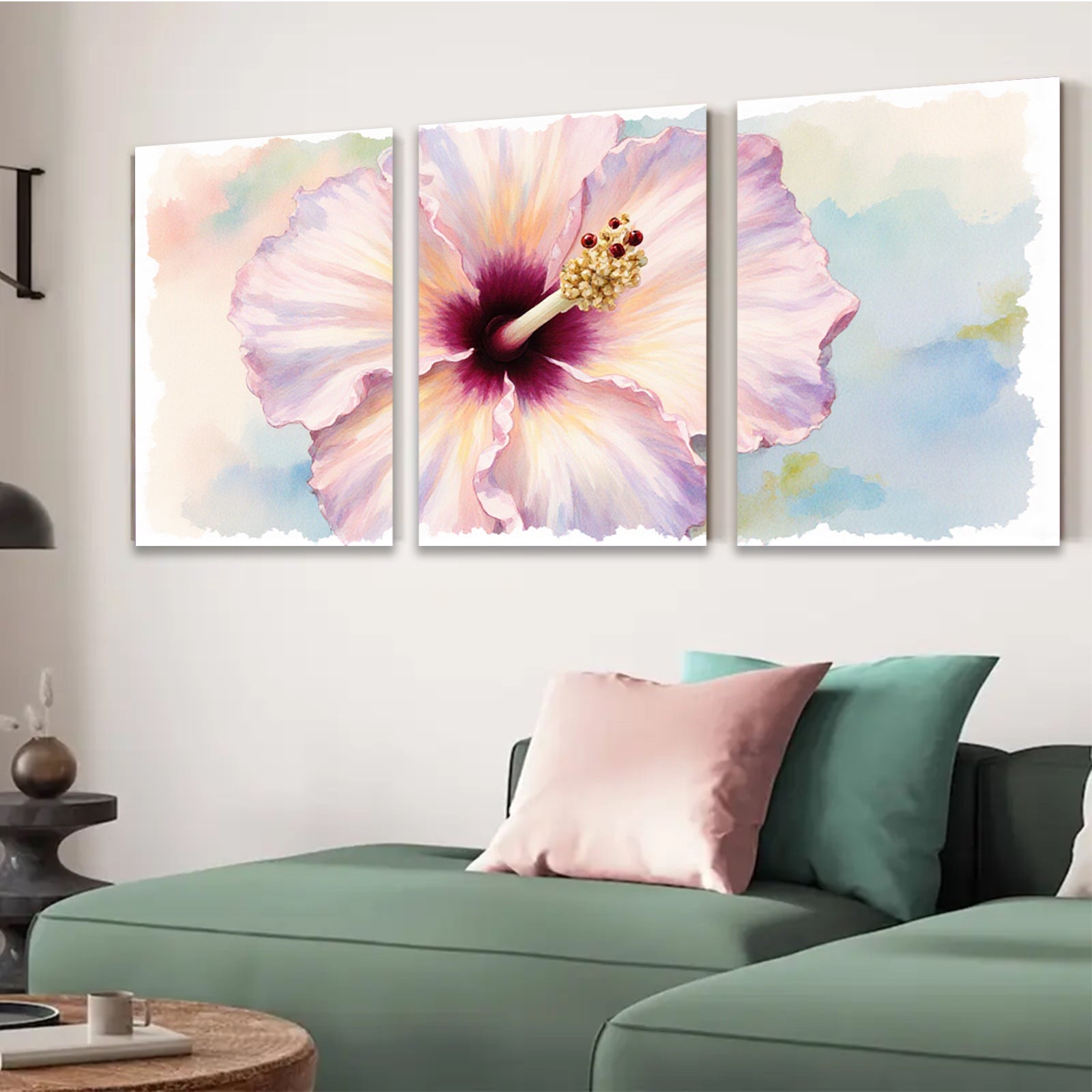 2D flat 1pc delicate pink hibiscus bloom wall art living room bedroom botanical floral modern farmhouse gallery wrapped canvas prints cozy home decor