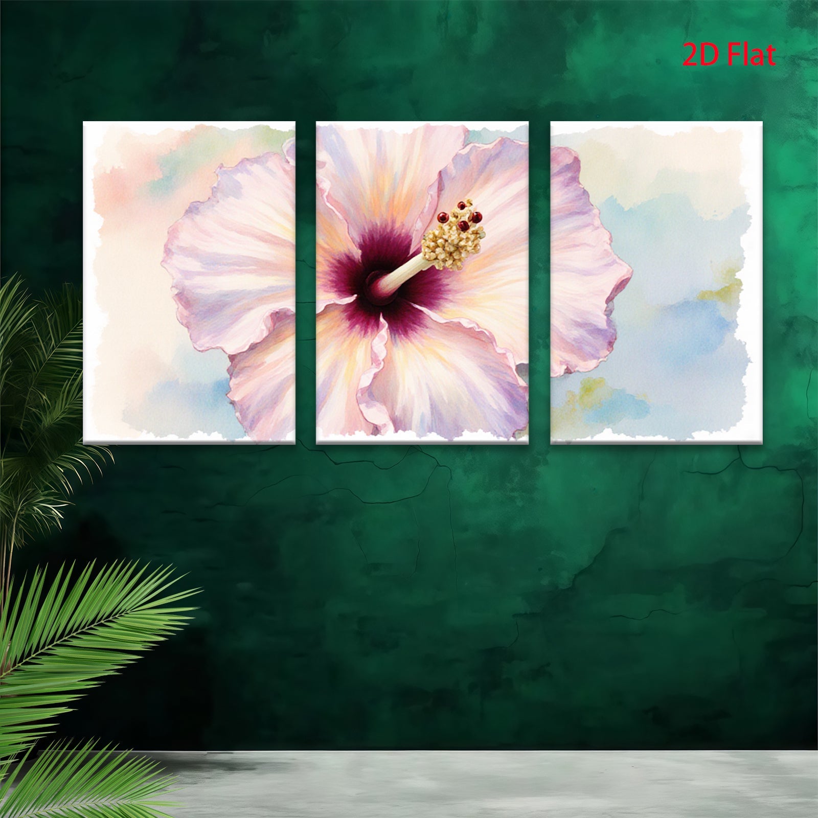 2D flat 1pc delicate pink hibiscus bloom wall art living room bedroom botanical floral modern farmhouse gallery wrapped canvas prints cozy home decor