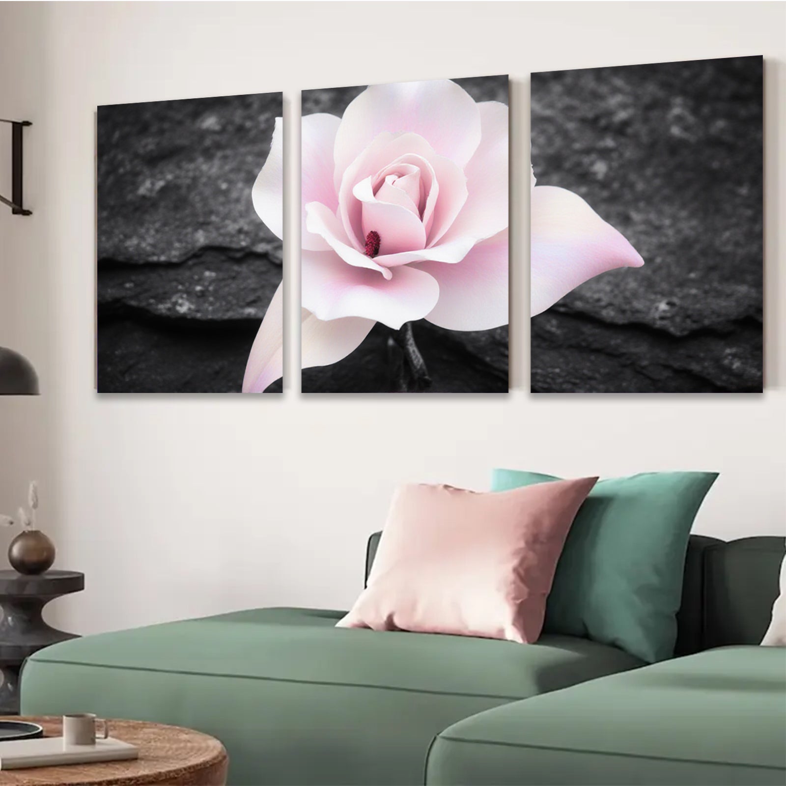 2D flat 1pc delicate pink magnolia bloom floral wall art canvas prints for living room bedroom home decor farmhouse style gallery wrapped modern minimalist