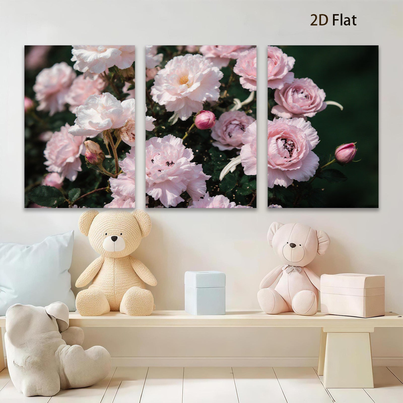 2D flat 1pc delicate pink rose blooms garden floral wall art canvas prints for living room bedroom home decor farmhouse style cozy vibe