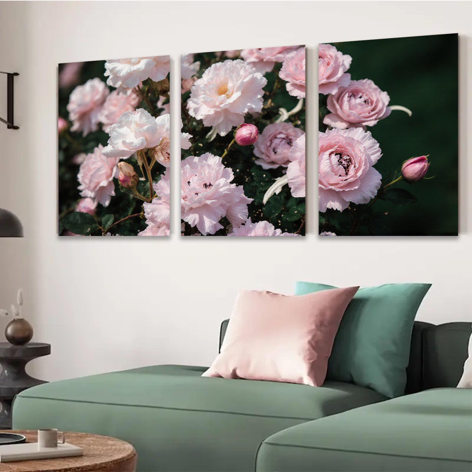 2D flat 1pc delicate pink rose blooms garden floral wall art canvas prints for living room bedroom home decor farmhouse style cozy vibe