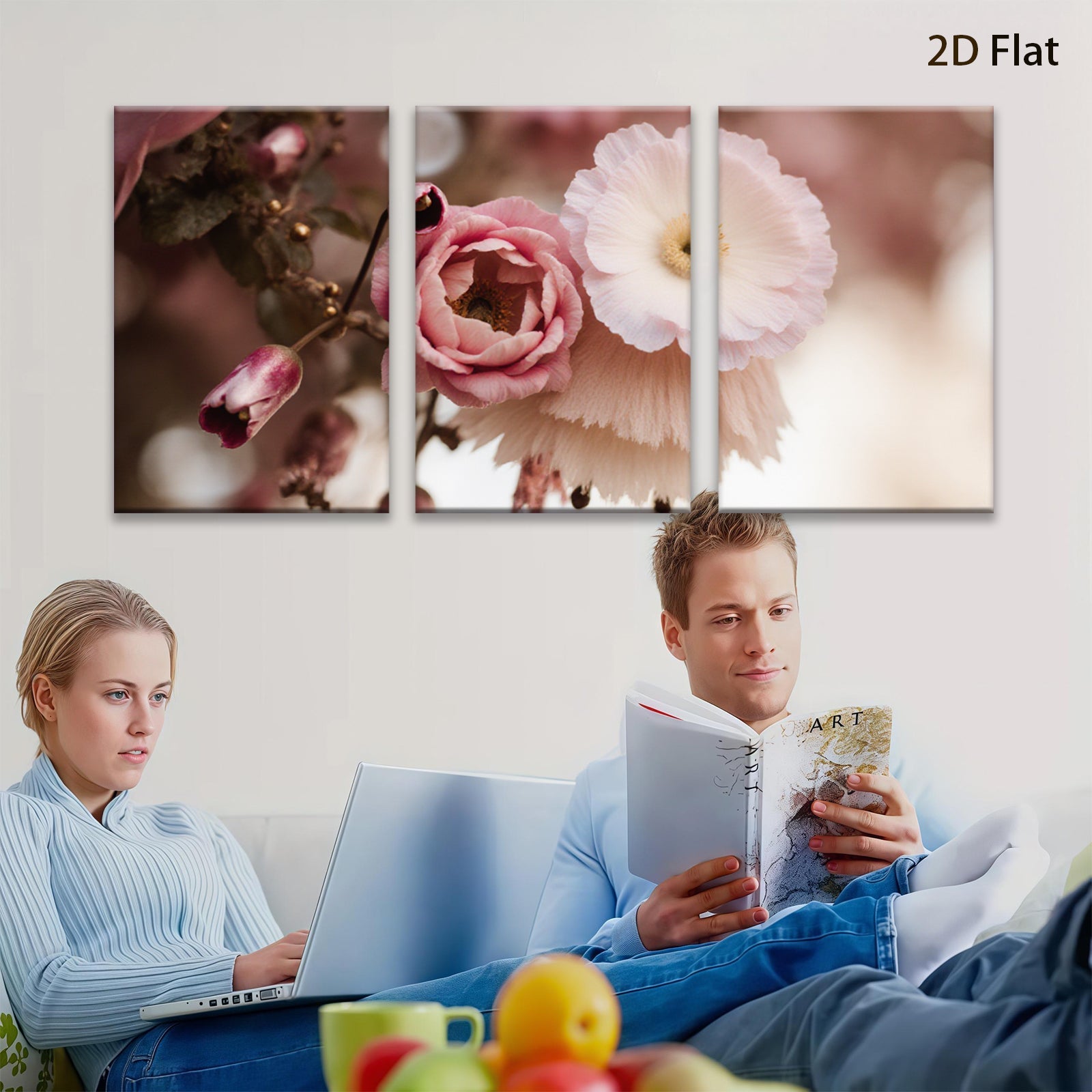 2D flat 1pc delicate pink white blossoms spring floral wall art bedroom living room gallery wrapped canvas print modern farmhouse decor