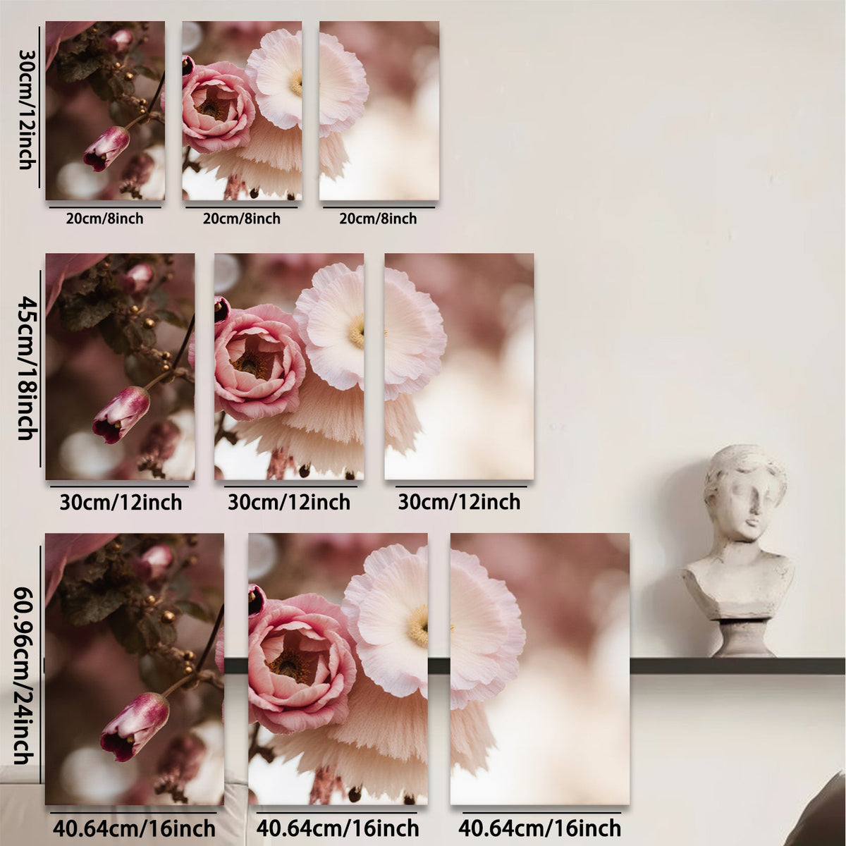 2D flat 1pc delicate pink white blossoms spring floral wall art bedroom living room gallery wrapped canvas print modern farmhouse decor