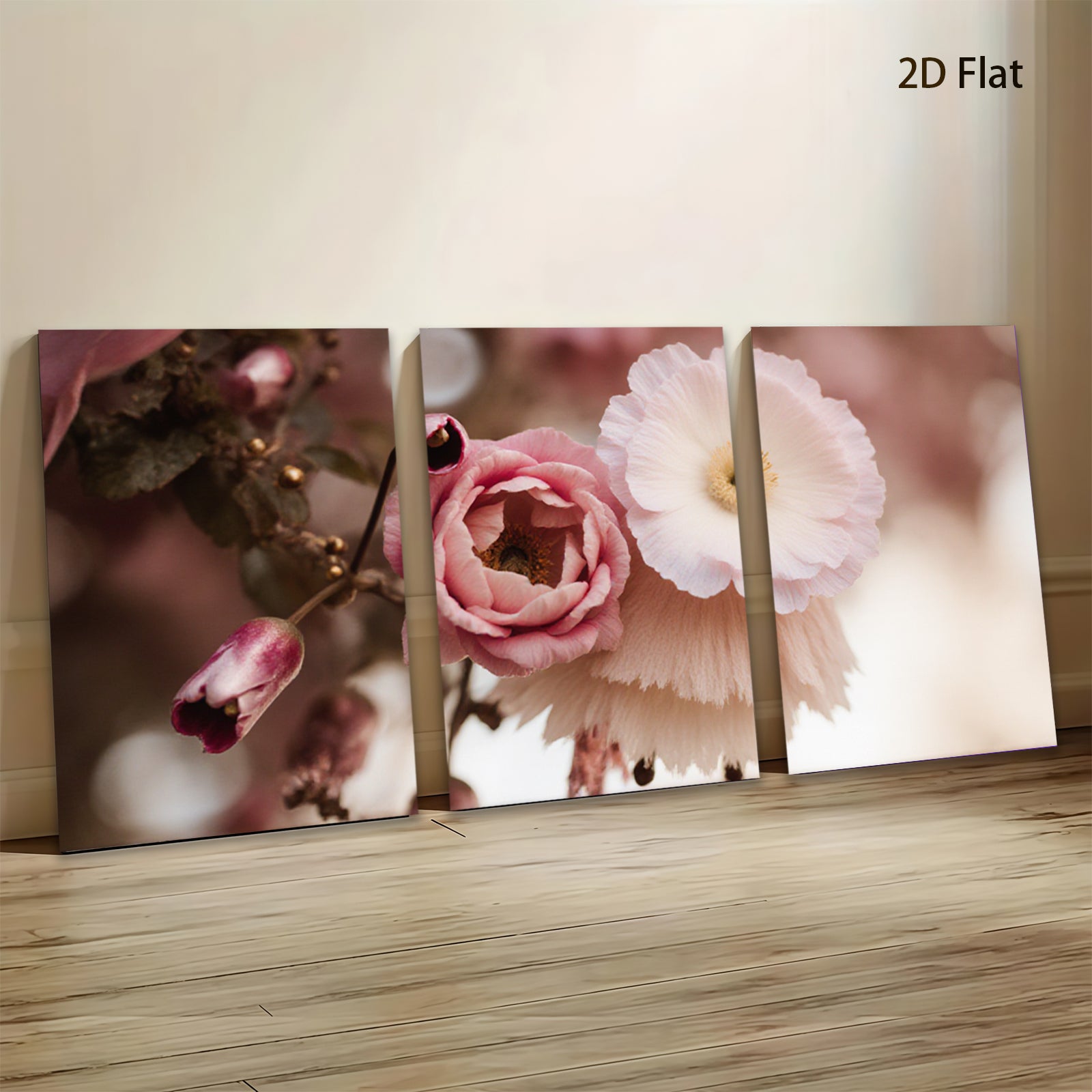 2D flat 1pc delicate pink white blossoms spring floral wall art bedroom living room gallery wrapped canvas print modern farmhouse decor