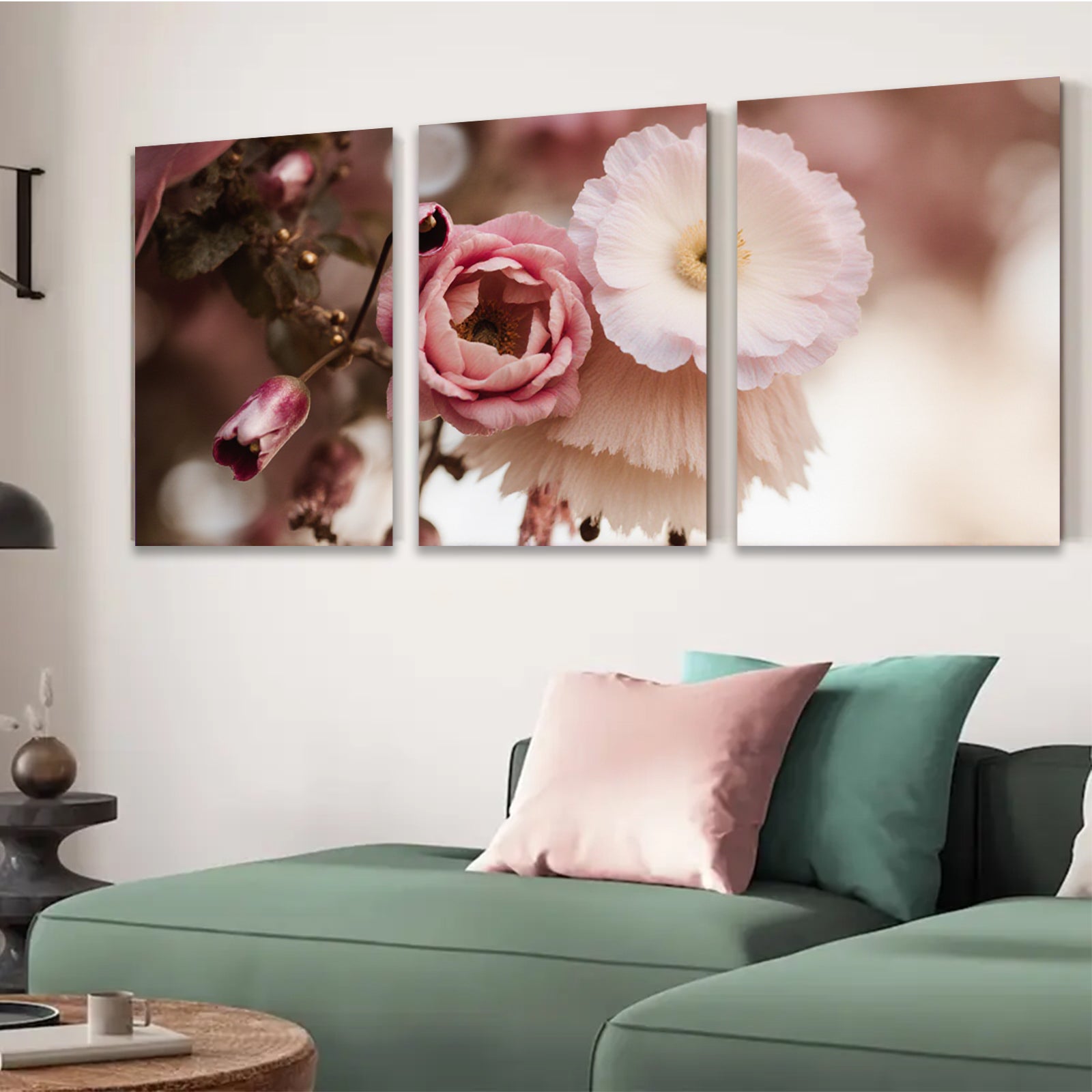2D flat 1pc delicate pink white blossoms spring floral wall art bedroom living room gallery wrapped canvas print modern farmhouse decor