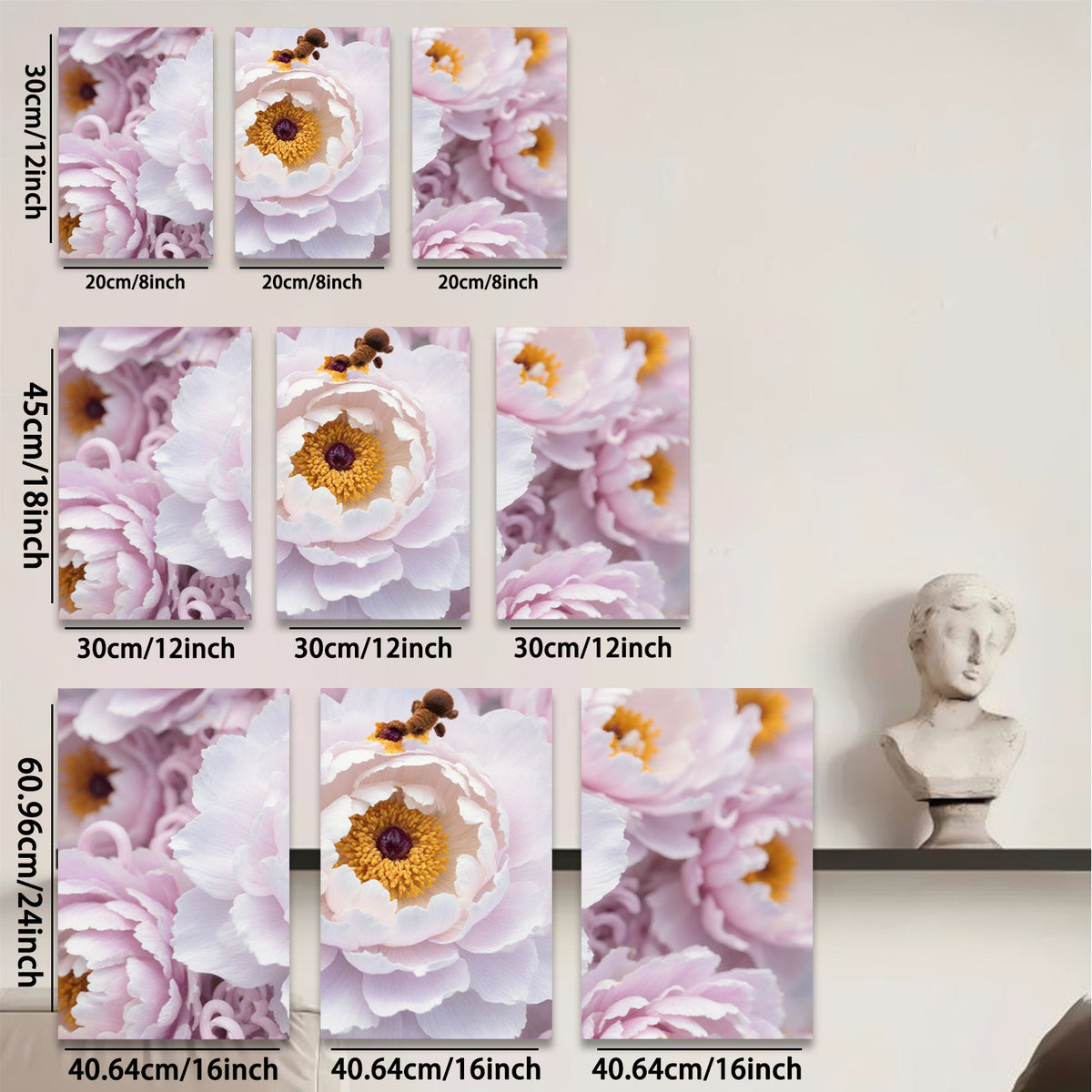 2D flat 1pc delicate pink white peony blooms floral wall art living room bedroom decor farmhouse style canvas prints modern botanical art gallery wrapped
