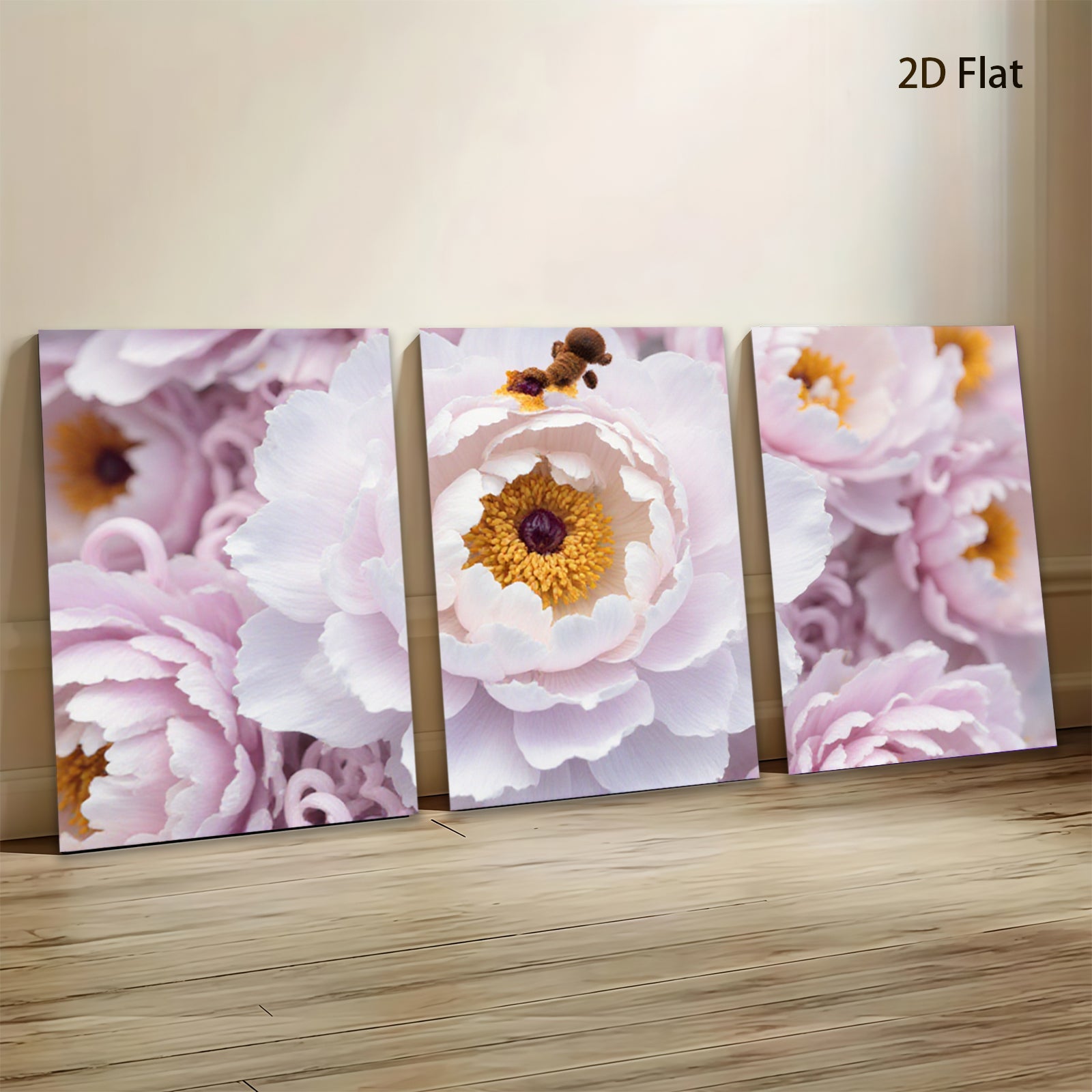 2D flat 1pc delicate pink white peony blooms floral wall art living room bedroom decor farmhouse style canvas prints modern botanical art gallery wrapped