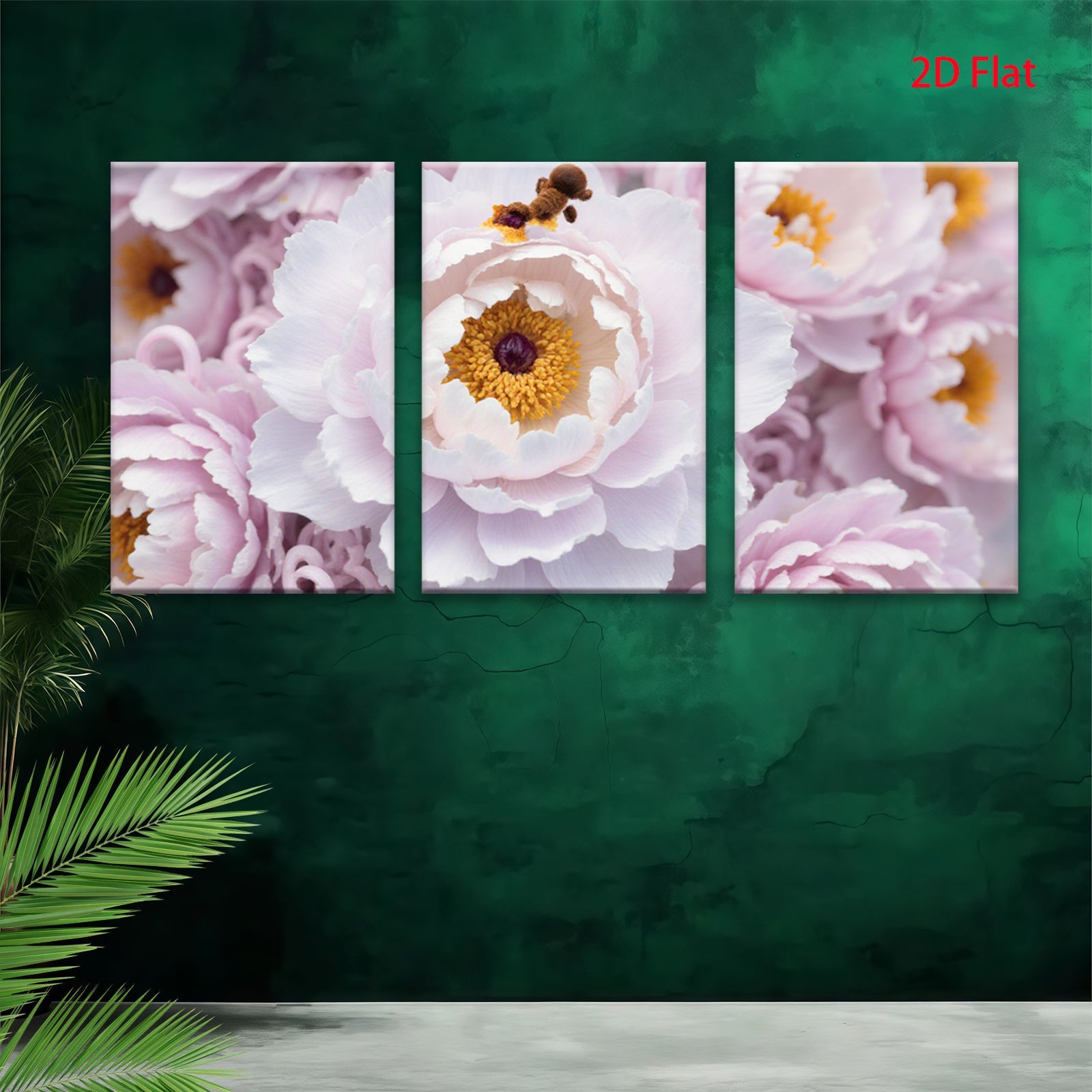 2D flat 1pc delicate pink white peony blooms floral wall art living room bedroom decor farmhouse style canvas prints modern botanical art gallery wrapped