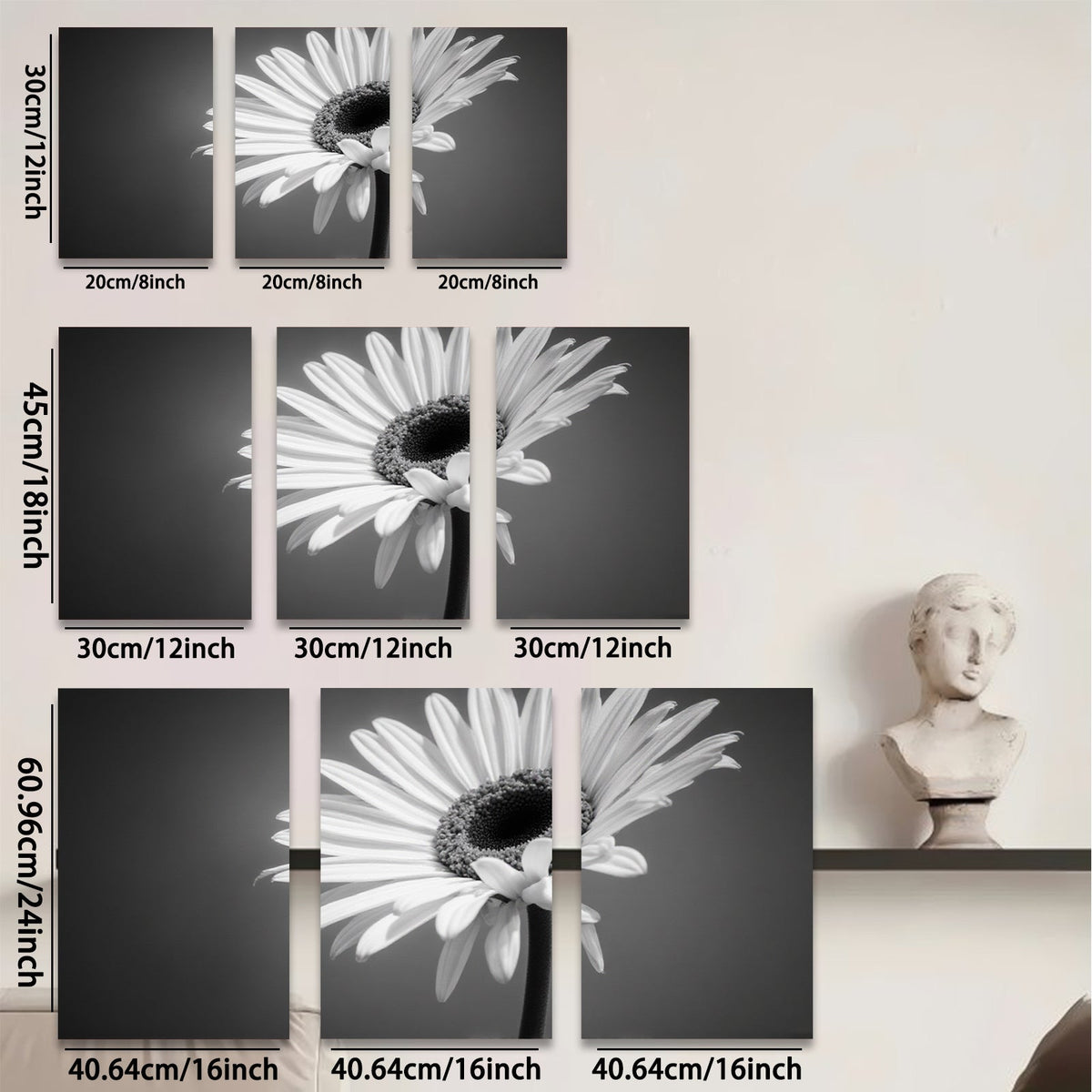 2D flat 1pc delicate white daisy bloom close up botanical wall art for living room bedroom office farmhouse modern gallery wrapped canvas prints