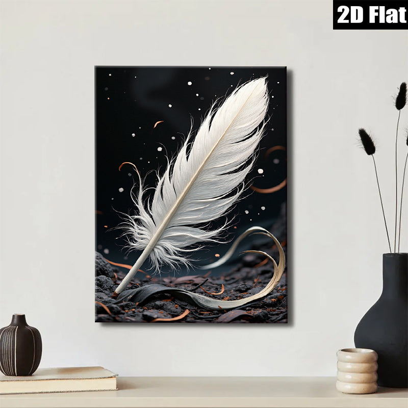 2D flat 1pc delicate white feather abstract wall art for living room bedroom home decor farmhouse style gallery wrapped canvas prints modern minimalist