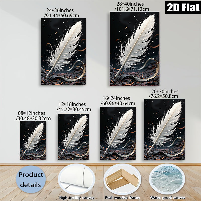 2D flat 1pc delicate white feather abstract wall art for living room bedroom home decor farmhouse style gallery wrapped canvas prints modern minimalist
