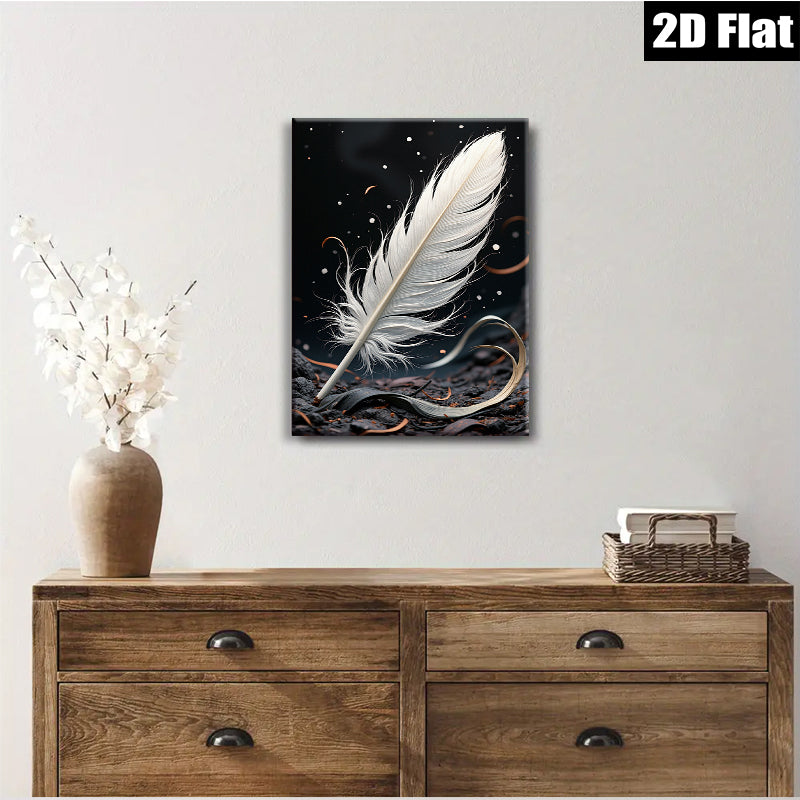 2D flat 1pc delicate white feather abstract wall art for living room bedroom home decor farmhouse style gallery wrapped canvas prints modern minimalist
