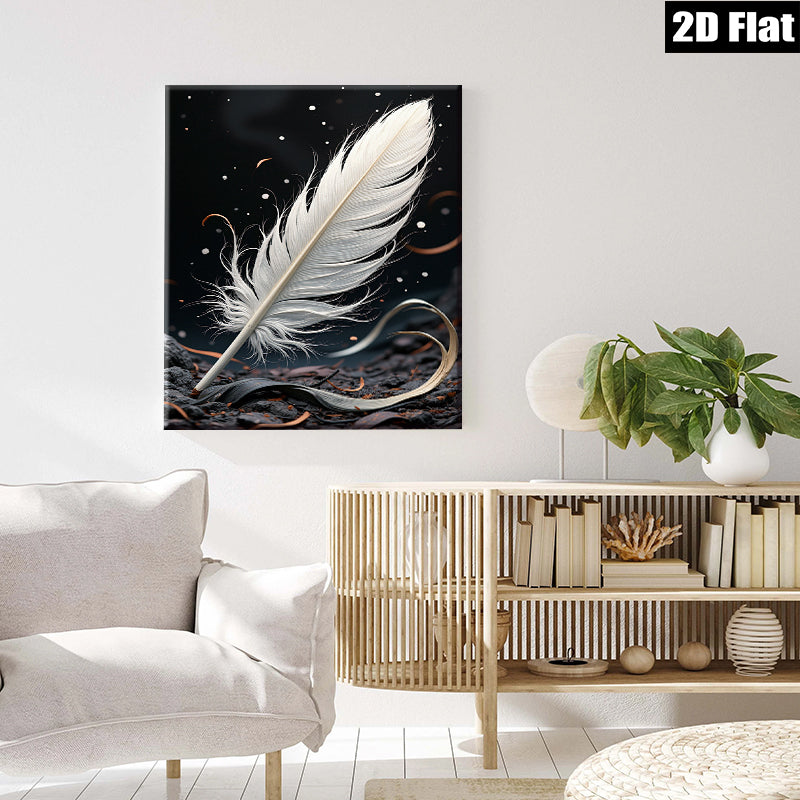 2D flat 1pc delicate white feather abstract wall art for living room bedroom home decor farmhouse style gallery wrapped canvas prints modern minimalist