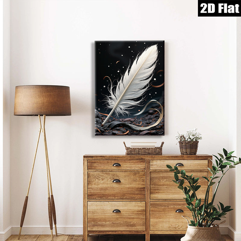 2D flat 1pc delicate white feather abstract wall art for living room bedroom home decor farmhouse style gallery wrapped canvas prints modern minimalist