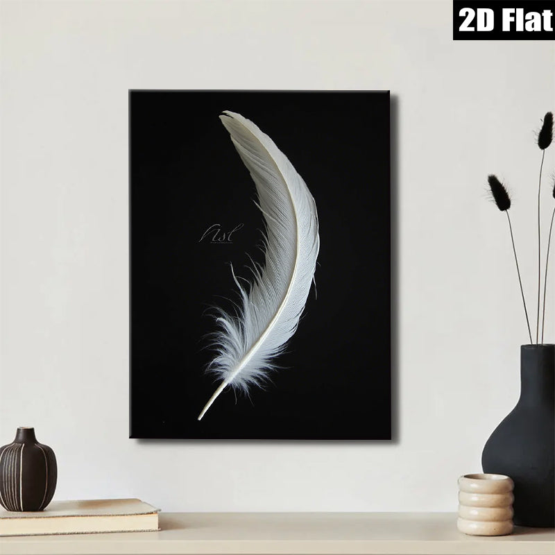 2D flat 1pc delicate white feather minimalist wall art bedroom living room farmhouse modern gallery wrapped canvas print ready to hang large size