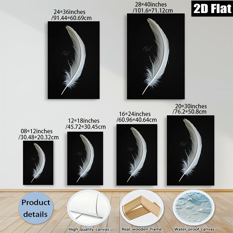 2D flat 1pc delicate white feather minimalist wall art bedroom living room farmhouse modern gallery wrapped canvas print ready to hang large size