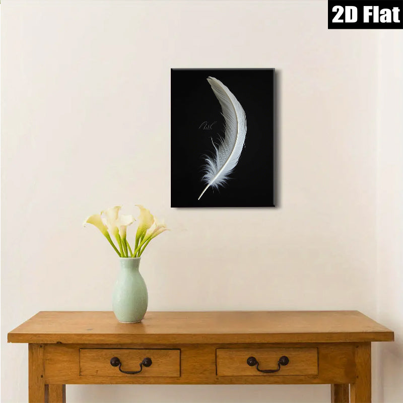 2D flat 1pc delicate white feather minimalist wall art bedroom living room farmhouse modern gallery wrapped canvas print ready to hang large size