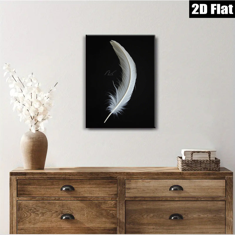 2D flat 1pc delicate white feather minimalist wall art bedroom living room farmhouse modern gallery wrapped canvas print ready to hang large size