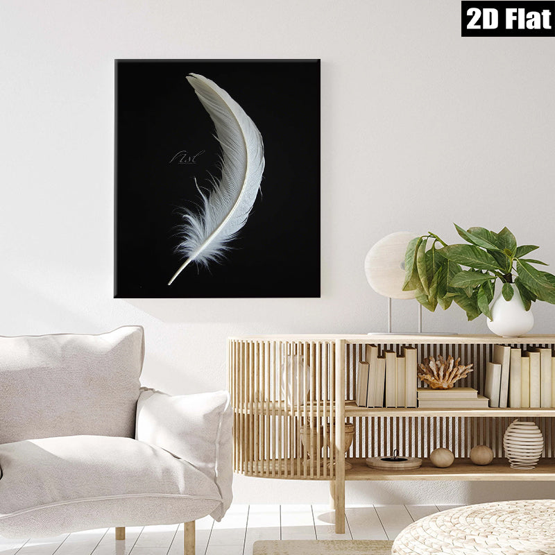 2D flat 1pc delicate white feather minimalist wall art bedroom living room farmhouse modern gallery wrapped canvas print ready to hang large size