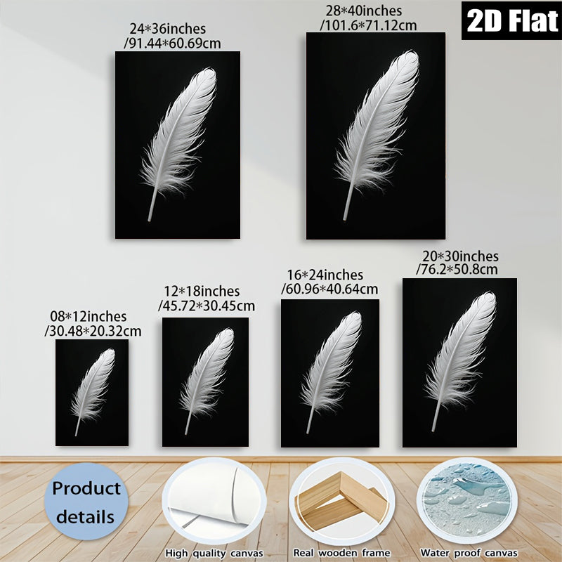 2D flat 1pc delicate white feather wall art canvas prints modern farmhouse living room bedroom decor botanical nature minimalist gallery wrapped