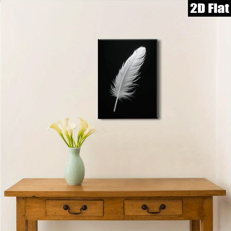 2D flat 1pc delicate white feather wall art canvas prints modern farmhouse living room bedroom decor botanical nature minimalist gallery wrapped