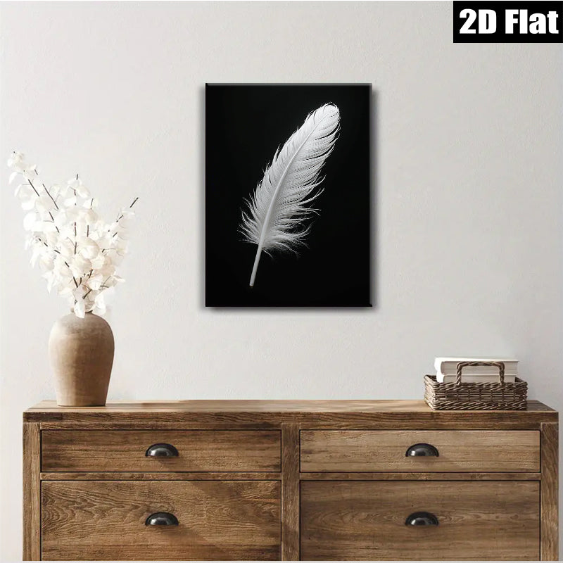 2D flat 1pc delicate white feather wall art canvas prints modern farmhouse living room bedroom decor botanical nature minimalist gallery wrapped